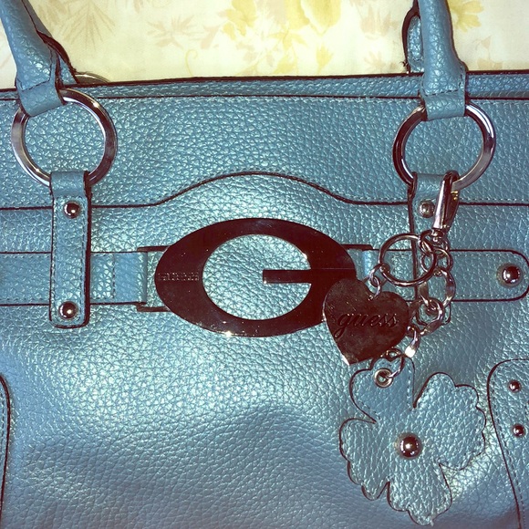 guess light blue handbag